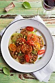 Heirloom Tomato Salad with Olive Oil, Balsamic Vinegar and Pistachios