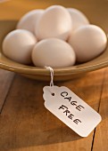 Free-range eggs with label: 'Cage free'