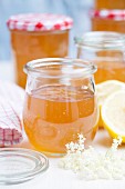 Elderflower jam in jars