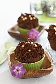 Schokoladenmuffins mit Schokocreme verziert