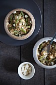 Bowls of Quinoa and Asparagus Salad with Feta Cheese