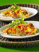 Potato tortilla with peppers and onions