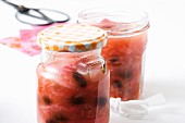 Rhubarb chutney in jars
