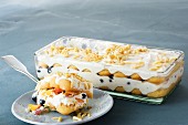 Blueberry and quark tiramisu with slivered almonds