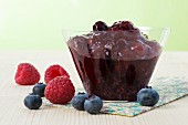 Berry & amaretto jam, fresh blueberries and raspberries
