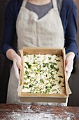 Herb focaccia, unbaked