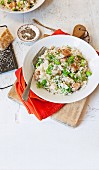 Risotto with chicken dumplings and broad beans