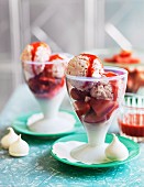 Sundae School – strawberry-yogurt ice cream and watermelon sorbet with fruit and meringue