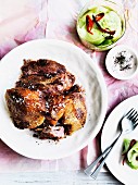 Braised duck with marinated melon and cucumber