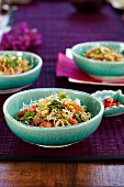 Salad with deep-fried noodles, prawns, chilli and coriander (Thailand)