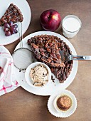 Pecan pie with ice cream (view from above)