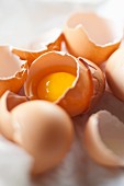 Cracked Egg Shells with Egg Yolk in Shell