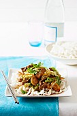 Beef with mushrooms and rice noodles