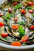 Aubergine salad with mint and tomatoes (close-up)