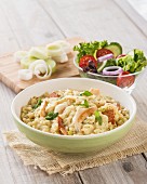 Risotto with chicken, bacon and leek