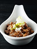 Natto in a small dish (cooked fermented soy beans, Japan)