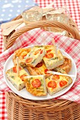 Potato tortilla with cherry tomatoes and green onion
