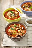 Tomato and barley soup with mushrooms