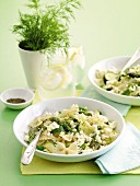 Farfalle with spring vegetables, ricotta and dill