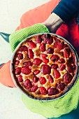 Whole Strawberry Pie on Rustic Background
