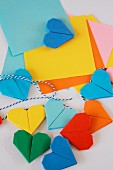 Colourful origami hearts