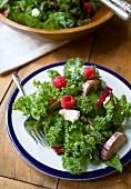 Lollo biondo lettuce with aubergines, raspberries and pine nuts