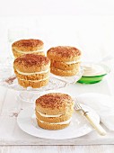 Individual sponge layer cakes with brown sugar and coffee icing