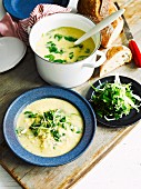 Corn soup with chicken and spinach