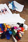 Wool, paper and photos in fashion studio in Sydney, Australia