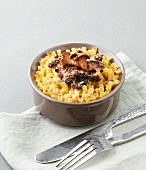 Macaroni cheese with a mushroom and morel sauce