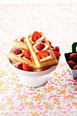 Waffles with fresh raspberries and strawberries