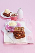 Chocolate-walnut squares with vanilla ice cream
