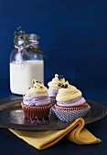 Three Lavender Cupcakes with Vanilla Lemon Marshmallow Topping