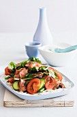Lamb salad with tomatoes, cucumber and beans (Thailand)