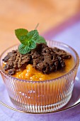 Stewed apricot with chocolate crumble
