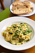 Pappardelle with courgette and peas