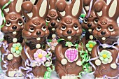 Chocolate Easter bunnies with streamers