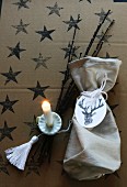 Christmas idea: Advent bag with stag-print pendant and tassel