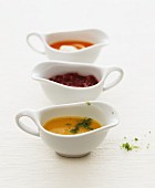 Assorted sauces in sauce boats