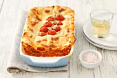 Lasagne with minced meat and cherry tomatoes