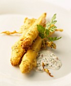 Battered asparagus with dip