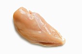 A Single Raw Chicken Breast on a White Background