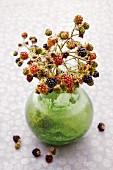 A bunch of blackberries in a vase