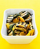 Chargrilled courgette and yellow peppers