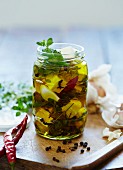 Preserved feta in a screw-top jar