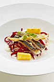 Gilt-head bream with parsley root and cooked beetroot