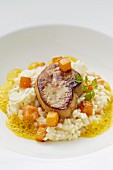 Squash risotto with duck liver