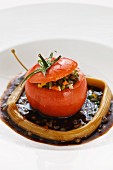 Stuffed tomato with lentil salad