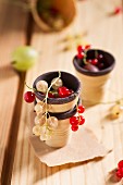 Redcurrants and whitecurrants in a chocolate wafer cup