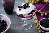 Blackberry and blackcurrant fool with cream